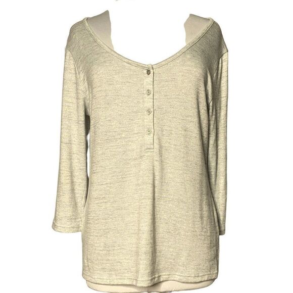 Ink & Ivy Gray Heather 4 Button Henley Top Sz Lg 3/4 Sleeve Pullover Ultra Soft - Picture 1 of 5
